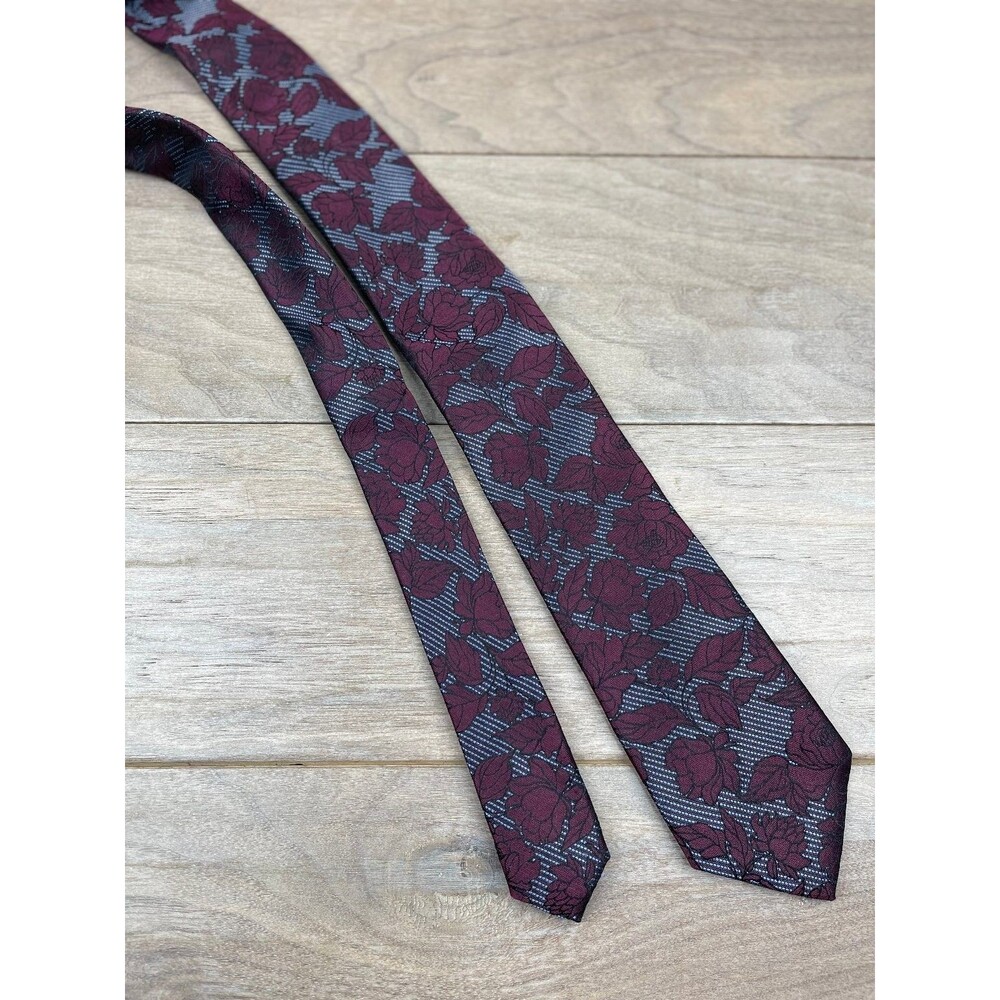 Paul Fredrick Men's Tie Burgundy Floral Pattern Silk Classic 57in